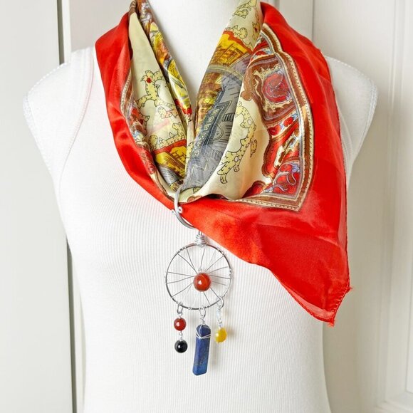 Kindwear Curatives Jewelry - Vintage Silky Rome Scarf with Convertible Gemstone Dreamcatcher Pendant Necklace